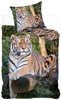 Sengetøj 140x200 cm - Tiger sengetøj børn - Sengelinned i 100% bomuld